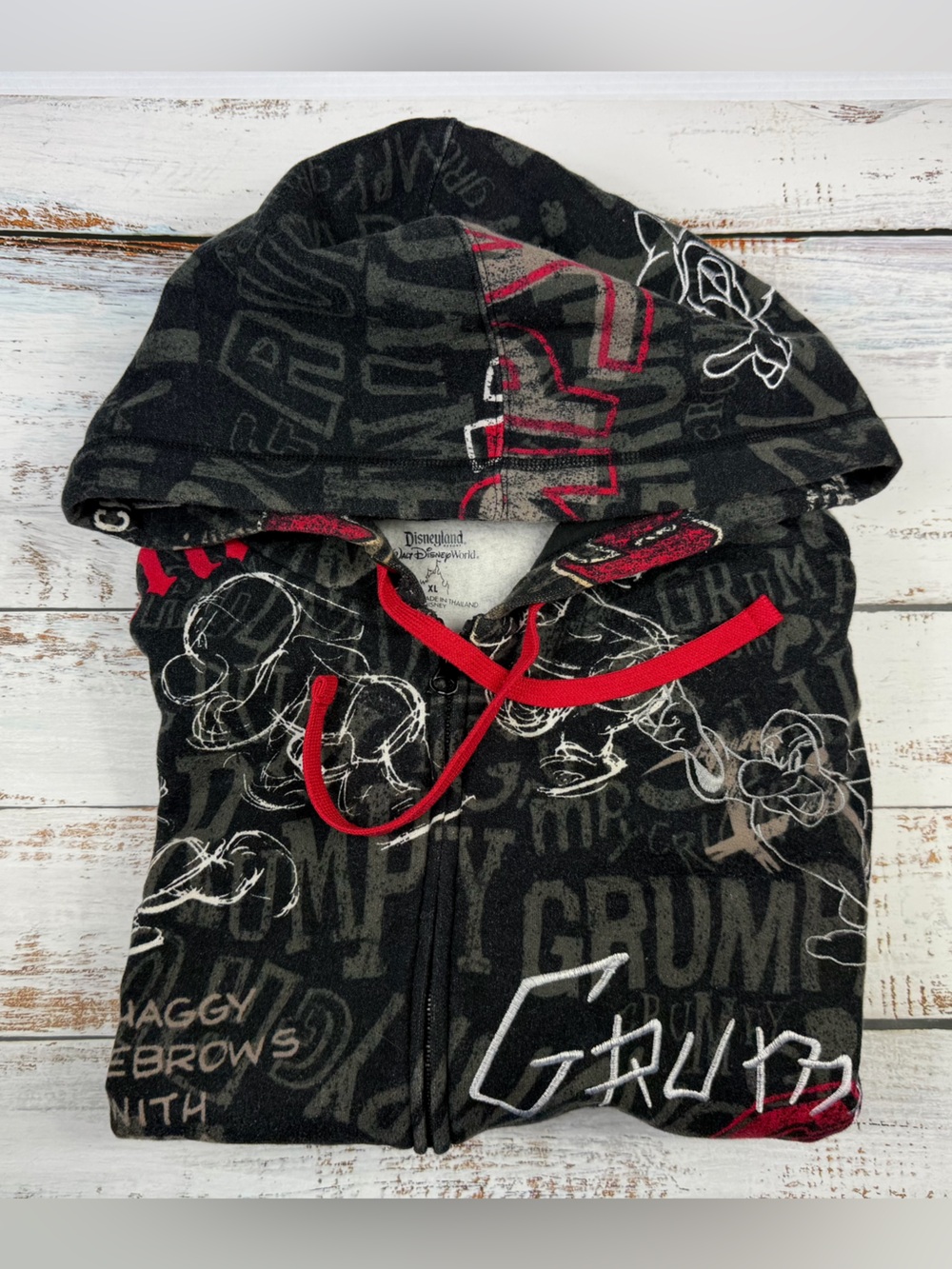 Disney Grumpy Black & Red Graffiti Graphic Zip Hoodie